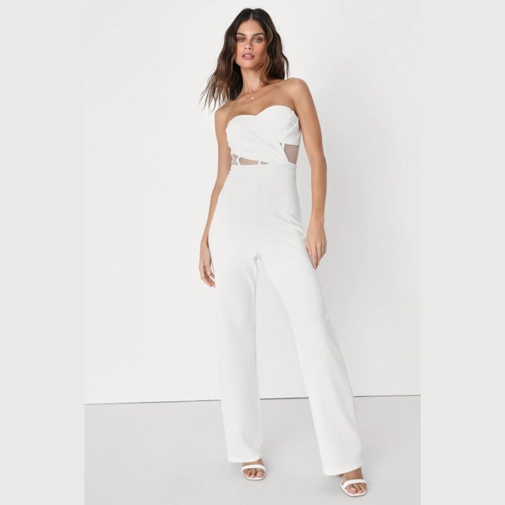 Lulus Ivory Strapless Bustier Jumpsuit Small New With Tags Surely Stunning